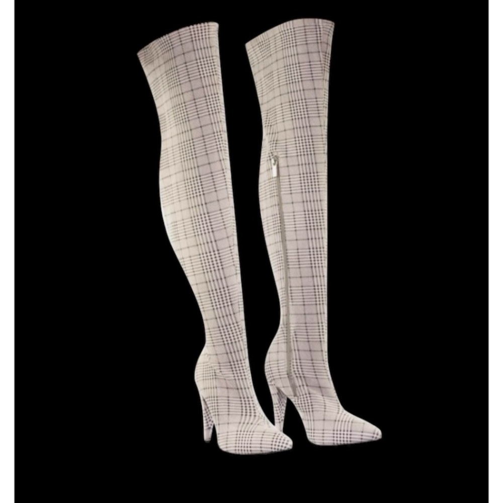 Magnolia by Anne Michelle, Plaid Thigh High Stiletto Sock Boots Wome size 9